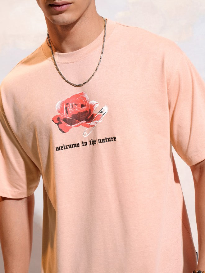 Highlander Men Peach Printed Round Neck T-Shirt - Peach - Image 5
