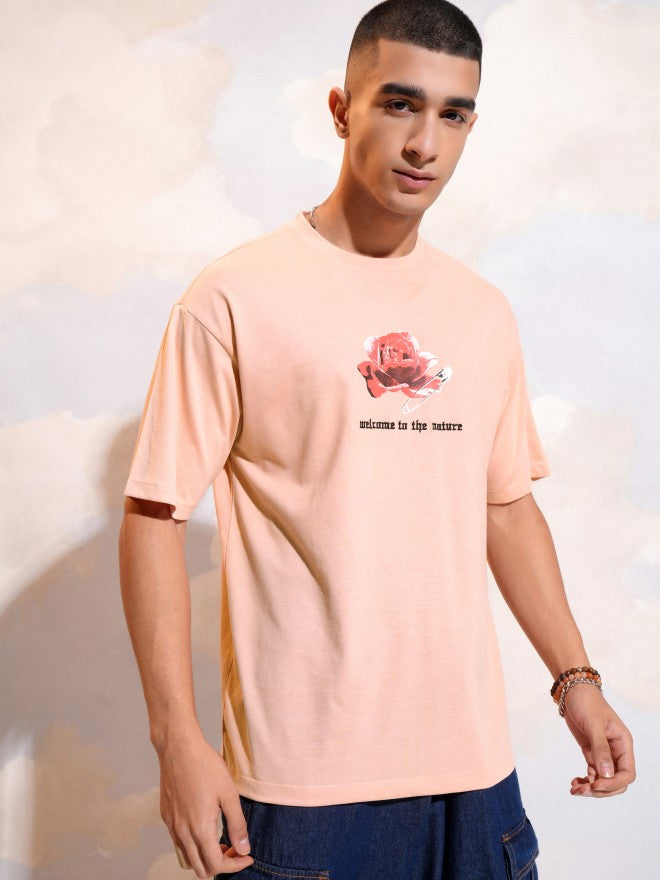 Highlander Men Peach Printed Round Neck T-Shirt - Peach - Image 6