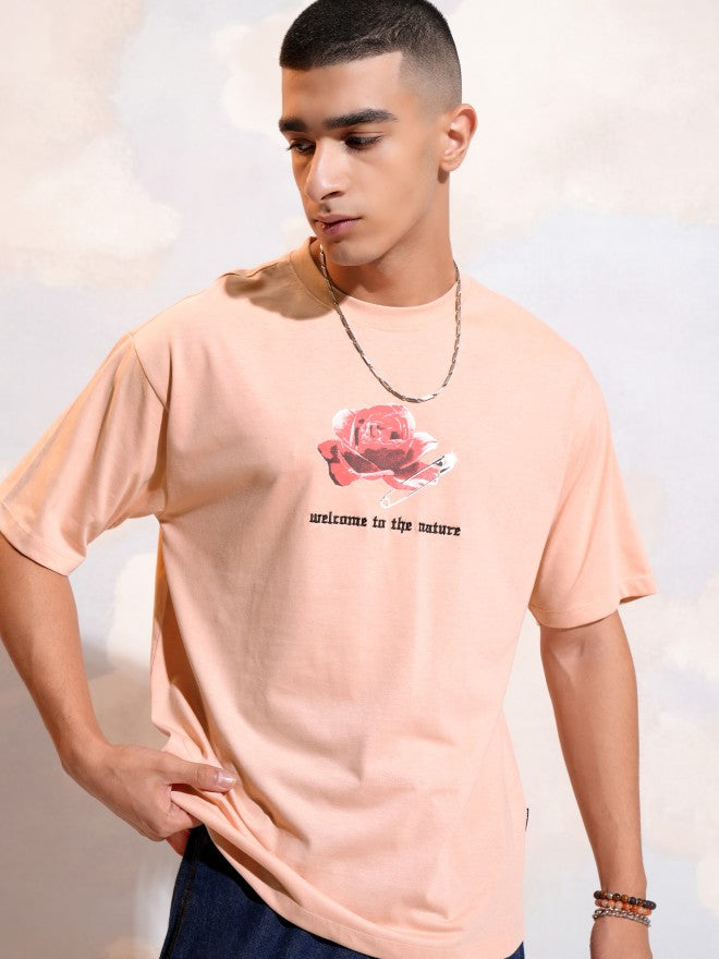 Highlander Men Peach Printed Round Neck T-Shirt - Peach - Image 7