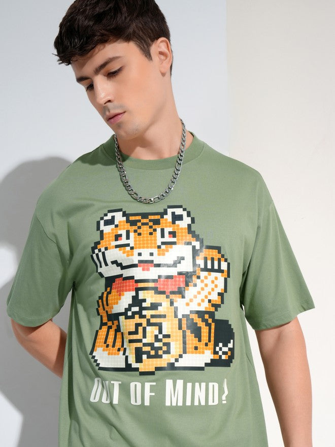 Highlander Men Olive Printed Round Neck T-Shirt - Olive - Image 1