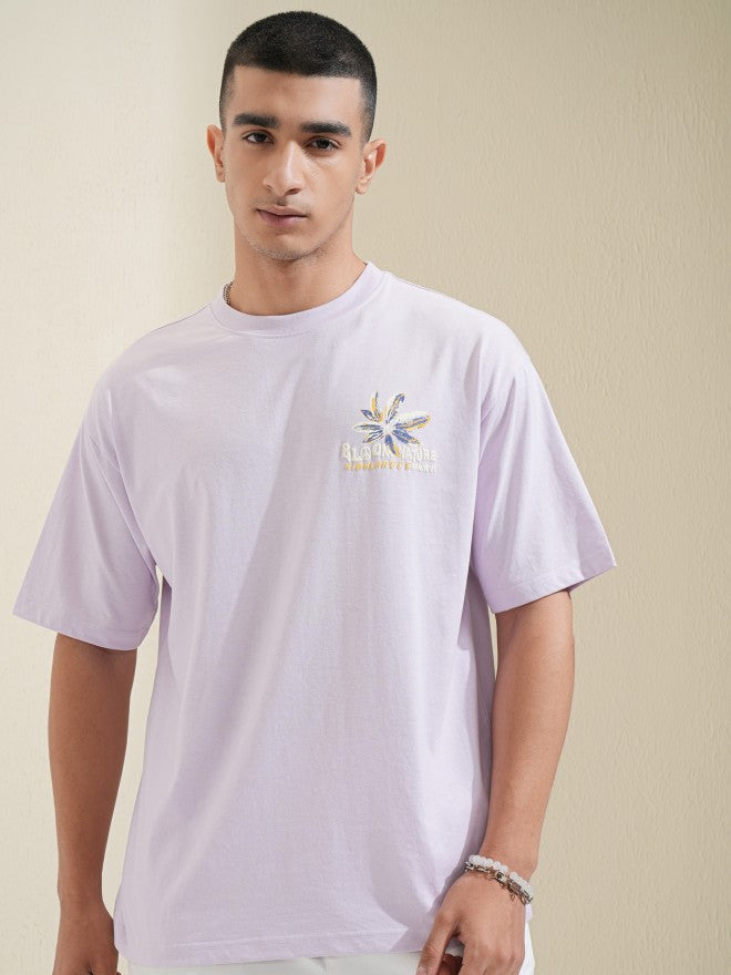 Highlander Men Mauve Printed Round Neck Relaxed Fit T-Shirt - Mauve - Image 3
