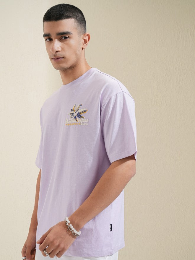 Highlander Men Mauve Printed Round Neck Relaxed Fit T-Shirt - Mauve - Image 4
