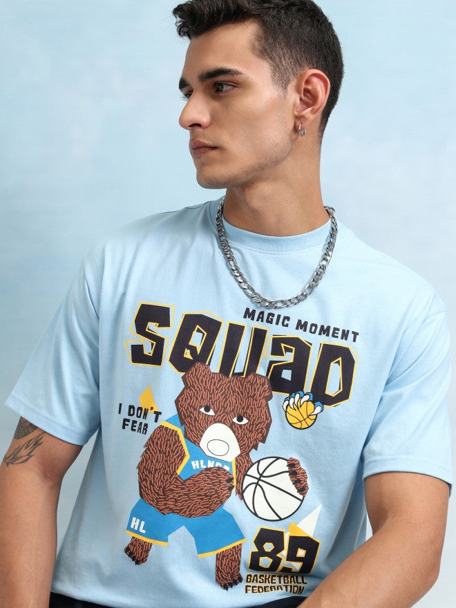 Highlander Men Blue Printed Relaxed Fit T-Shirt - Blue - Image 1
