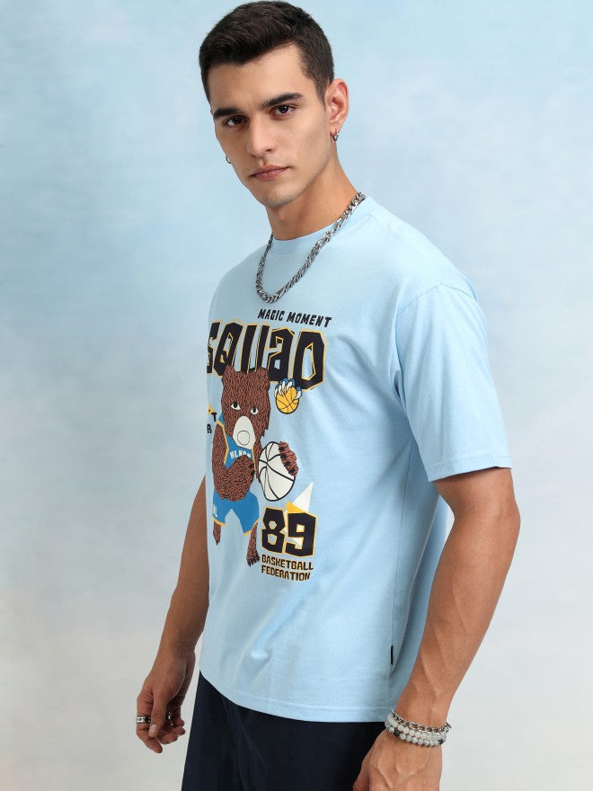 Highlander Men Blue Printed Relaxed Fit T-Shirt - Blue - Image 4