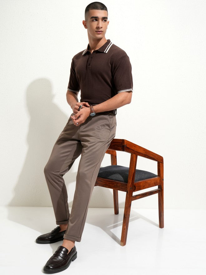 Highlander Men Brown Self Design Polo Collar T-Shirt - Brown - Image 2