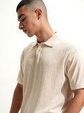 Highlander Men Off White Self Design Polo Collar T-Shirt - Off White - Image 1
