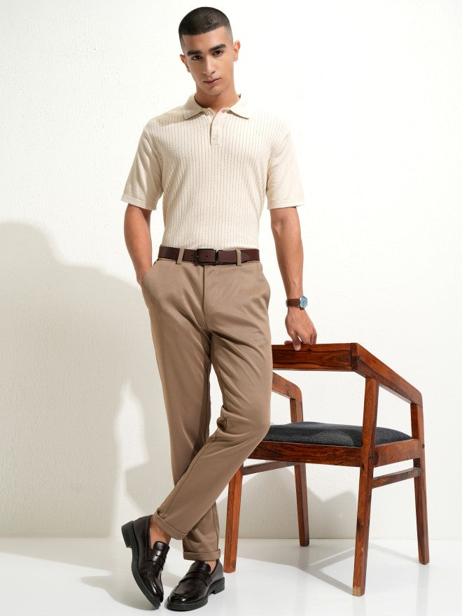 Highlander Men Off White Self Design Polo Collar T-Shirt - Off White - Image 2