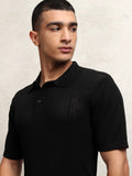Highlander Men Black Self Design Polo Collar T-Shirt - Black - Image 1