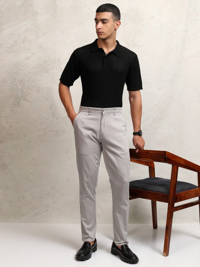 Highlander Men Black Self Design Polo Collar T-Shirt - Black - Image 2