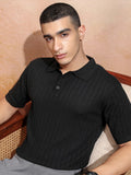 Highlander Men Black Self Design Polo Collar T-Shirt - Black - Image 1