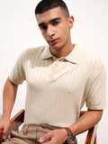 Highlander Men Beige Self Design Polo Collar T-Shirt - Beige - Image 1