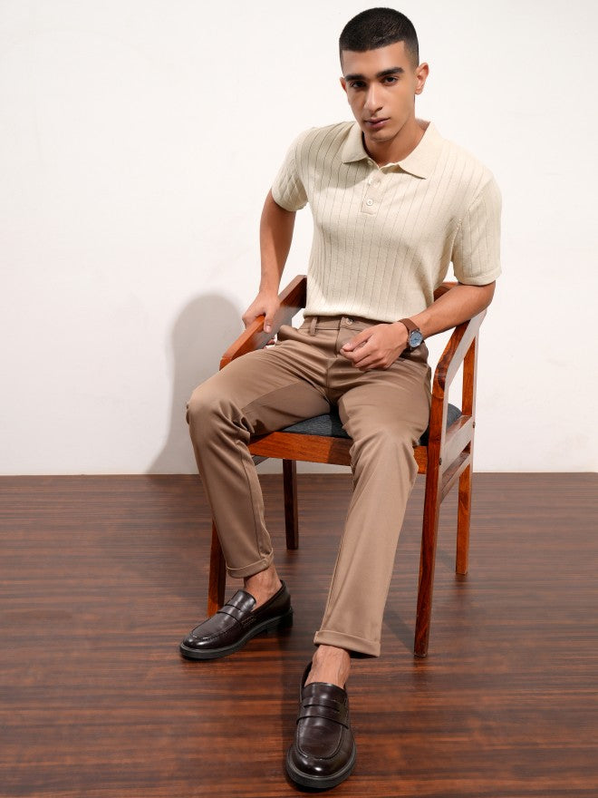 Highlander Men Beige Self Design Polo Collar T-Shirt - Beige - Image 2