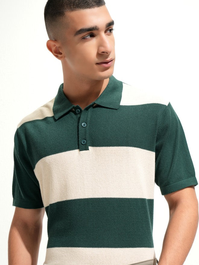 Highlander Men Green Colourblocked Polo Collar T-Shirt - Green - Image 1