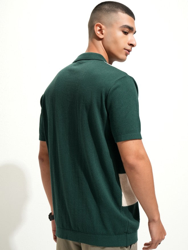 Highlander Men Green Colourblocked Polo Collar T-Shirt - Green - Image 3
