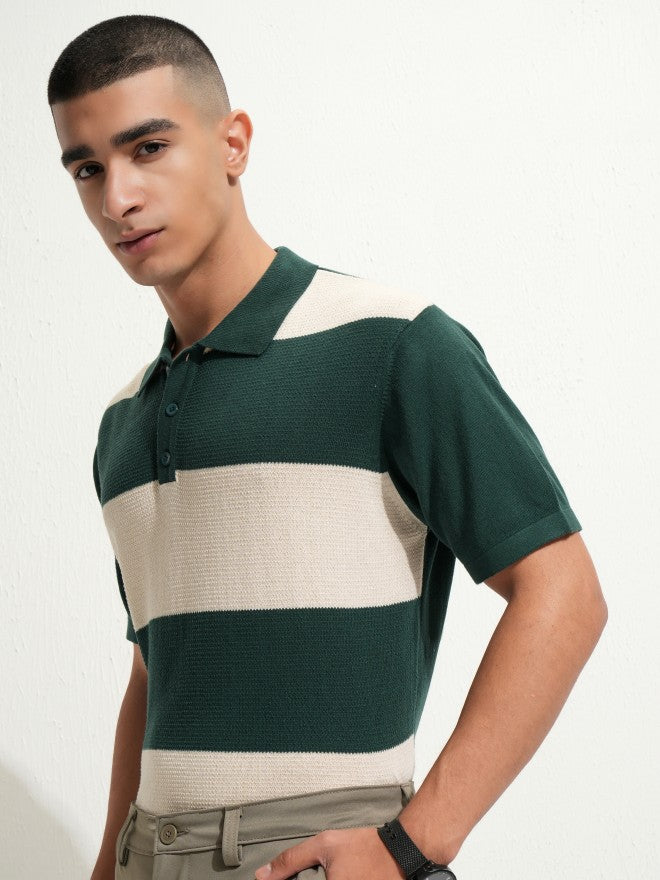 Highlander Men Green Colourblocked Polo Collar T-Shirt - Green - Image 4