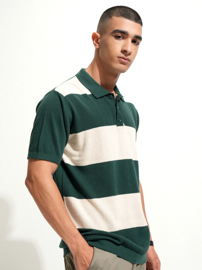 Highlander Men Green Colourblocked Polo Collar T-Shirt - Green - Image 6