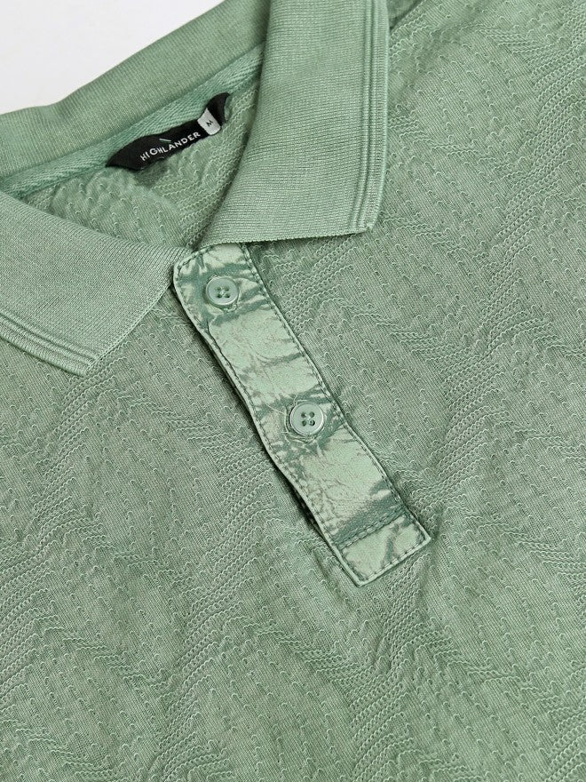Highlander Men Green Self Design Polo Collar T-Shirt - Green - Image 7