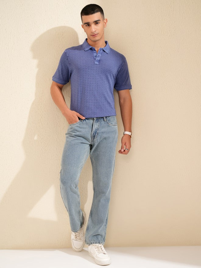 Highlander Men Purple Self Design Polo Collar T-Shirt - Purple - Image 2