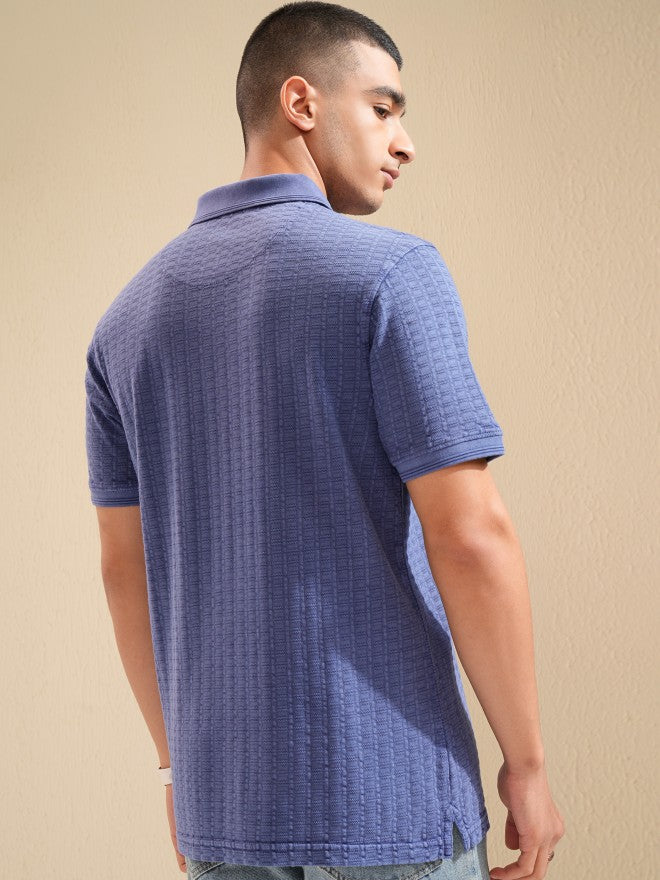 Highlander Men Purple Self Design Polo Collar T-Shirt - Purple - Image 3
