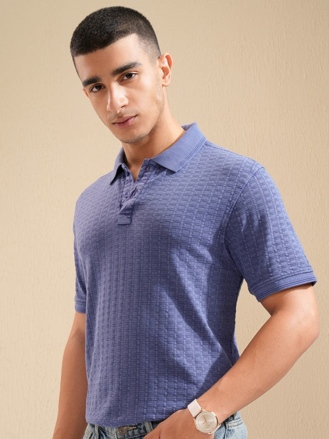 Highlander Men Purple Self Design Polo Collar T-Shirt - Purple - Image 4