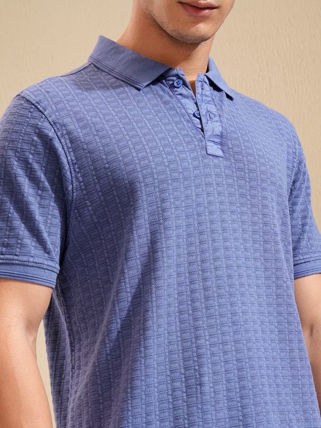 Highlander Men Purple Self Design Polo Collar T-Shirt - Purple - Image 5