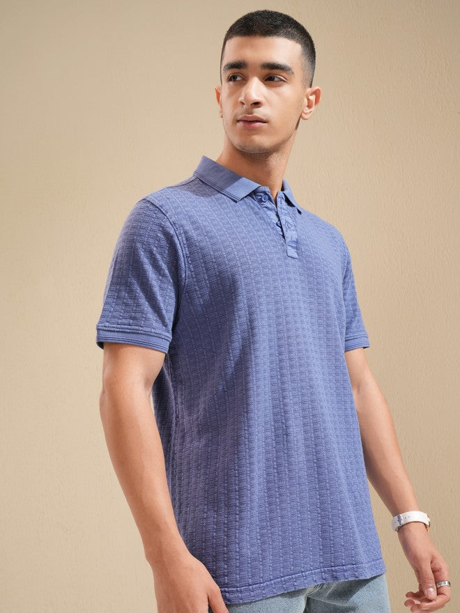Highlander Men Purple Self Design Polo Collar T-Shirt - Purple - Image 6