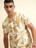 Highlander Men Beige Printed Round Neck T-Shirt - Beige - Image 1