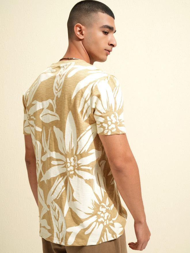 Highlander Men Beige Printed Round Neck T-Shirt - Beige - Image 3