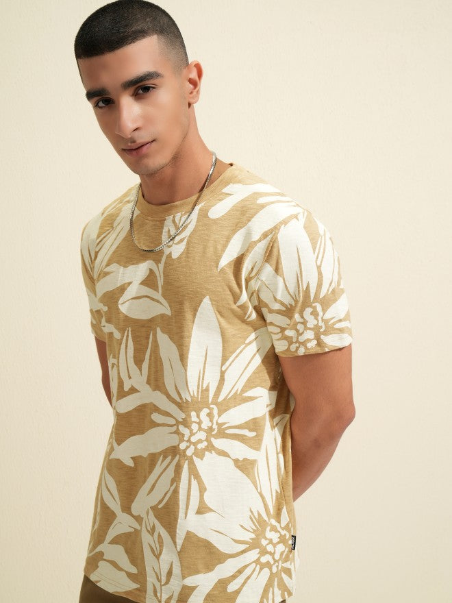 Highlander Men Beige Printed Round Neck T-Shirt - Beige - Image 4