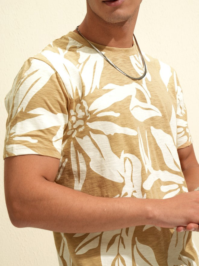 Highlander Men Beige Printed Round Neck T-Shirt - Beige - Image 5
