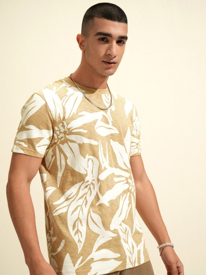 Highlander Men Beige Printed Round Neck T-Shirt - Beige - Image 6