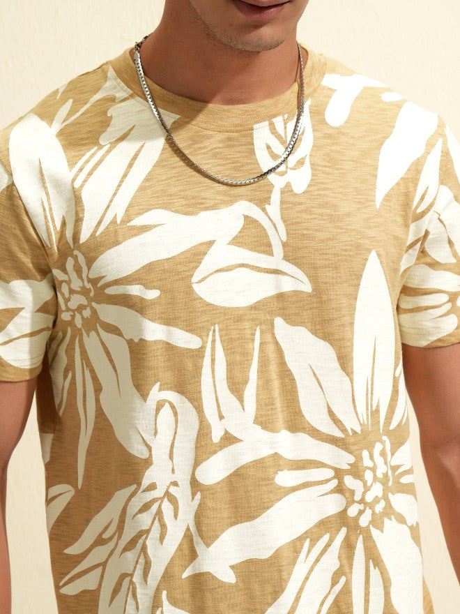 Highlander Men Beige Printed Round Neck T-Shirt - Beige - Image 7