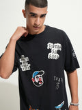 Highlander Men Black Printed Round Neck Oversized Fit T-Shirt - Black - Image 1