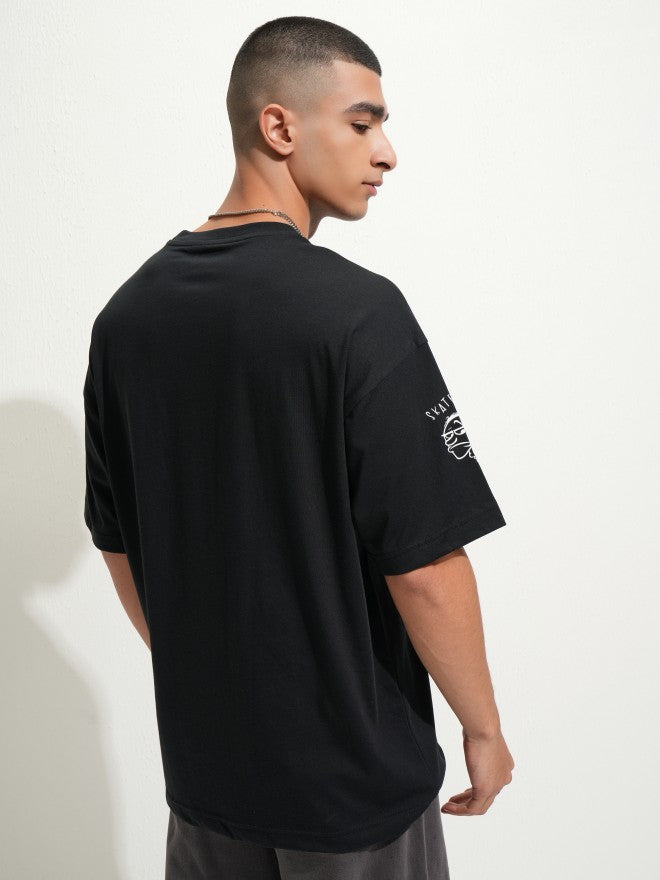 Highlander Men Black Printed Round Neck Oversized Fit T-Shirt - Black - Image 3