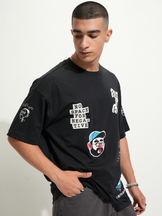 Highlander Men Black Printed Round Neck Oversized Fit T-Shirt - Black - Image 6