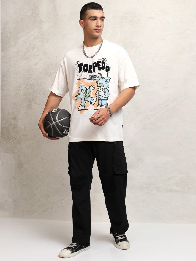 Highlander Men Off White Printed Round Neck Oversized Fit T-Shirt - Off White - Image 2