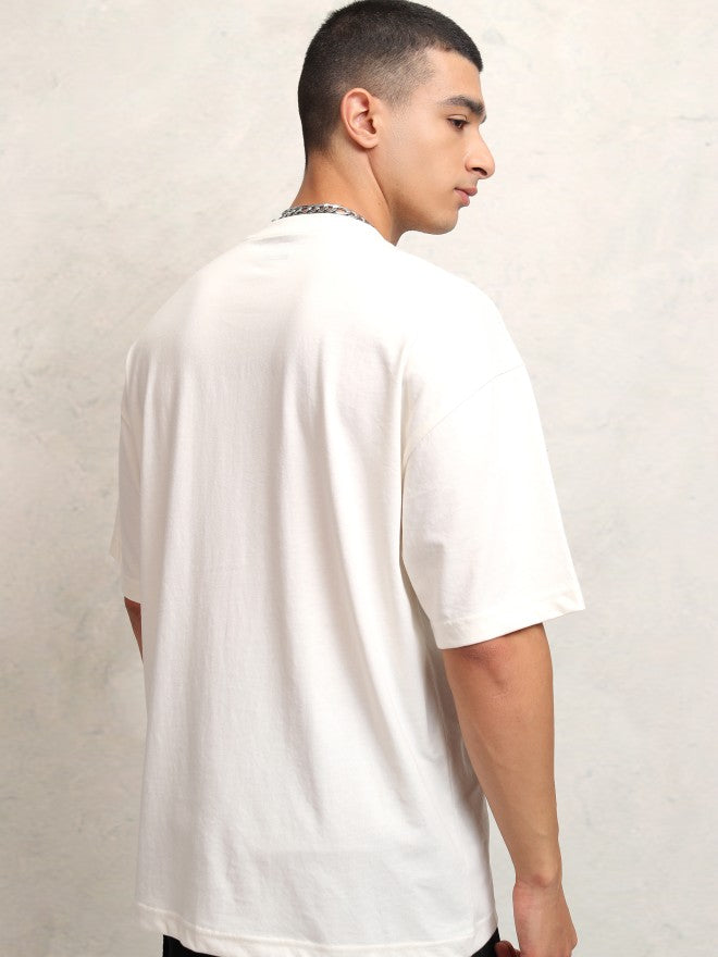 Highlander Men Off White Printed Round Neck Oversized Fit T-Shirt - Off White - Image 3