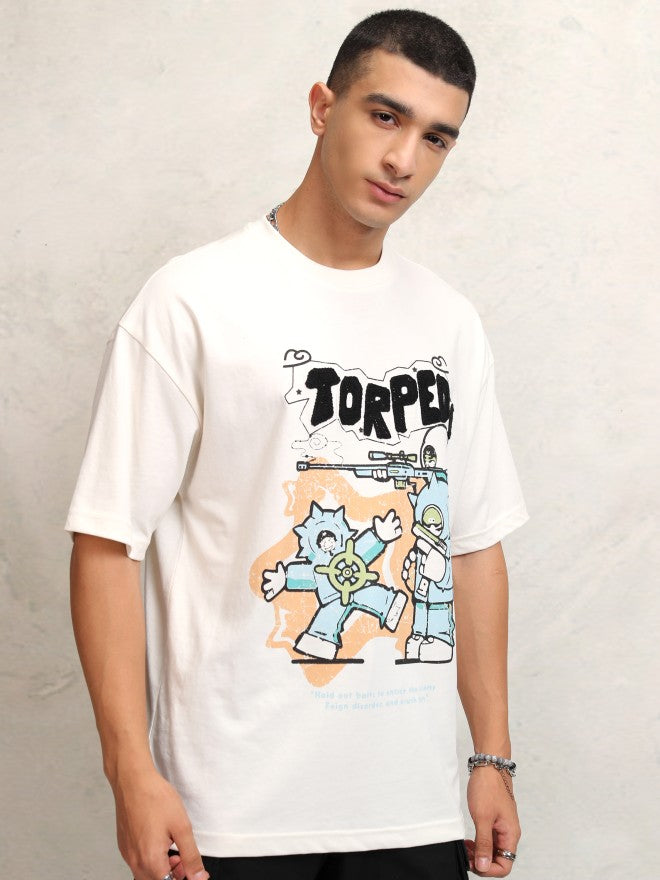 Highlander Men Off White Printed Round Neck Oversized Fit T-Shirt - Off White - Image 6