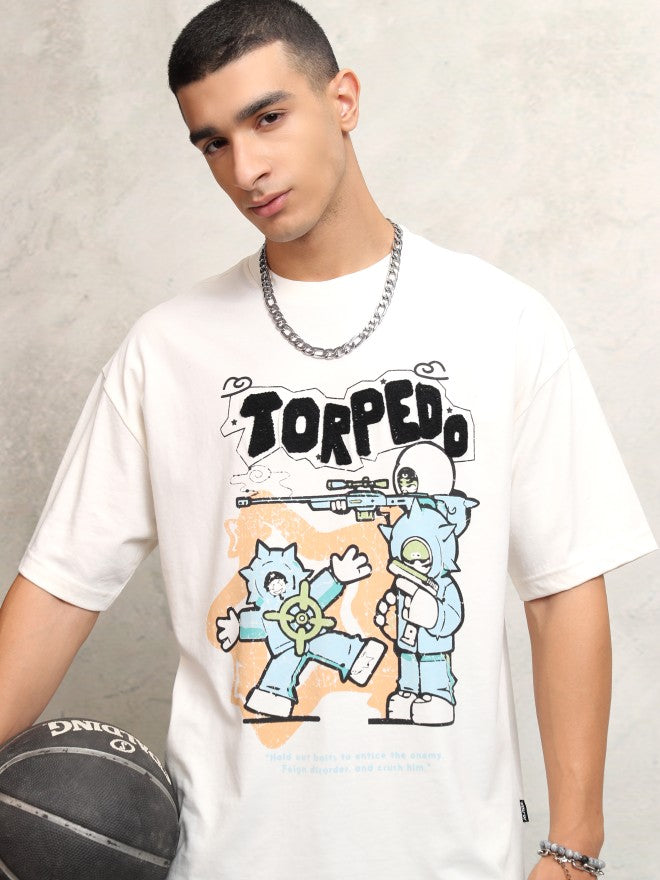 Highlander Men Off White Printed Round Neck Oversized Fit T-Shirt - Off White - Image 7