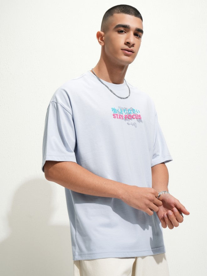 Highlander Men Blue Printed Round Neck Oversized Fit T-Shirt - Blue - Image 3