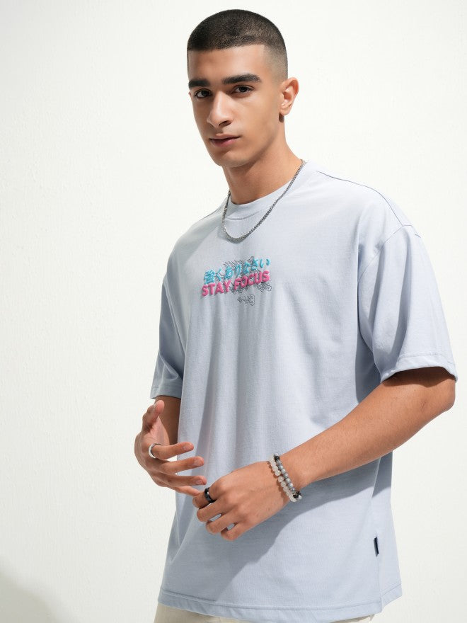 Highlander Men Blue Printed Round Neck Oversized Fit T-Shirt - Blue - Image 4