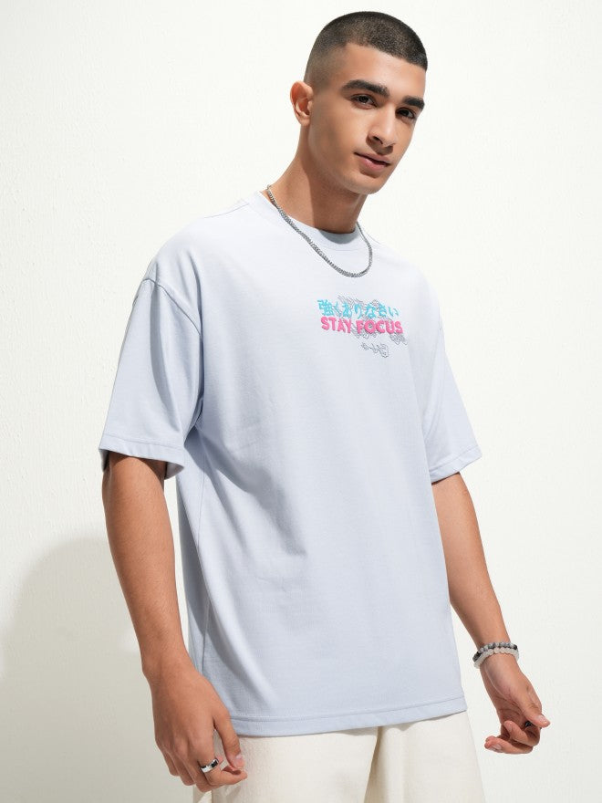 Highlander Men Blue Printed Round Neck Oversized Fit T-Shirt - Blue - Image 6