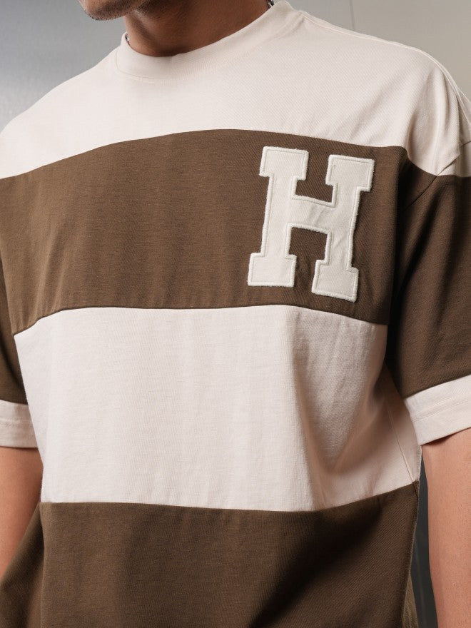 Highlander Men Cream Colourblocked Round Neck Oversized Fit T-Shirt - Cream - Image 5