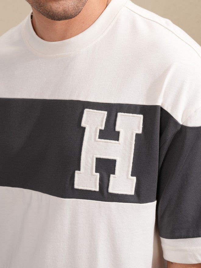 Highlander Men Off White Colourblocked Round Neck Oversized Fit T-Shirt - Off White - Image 5