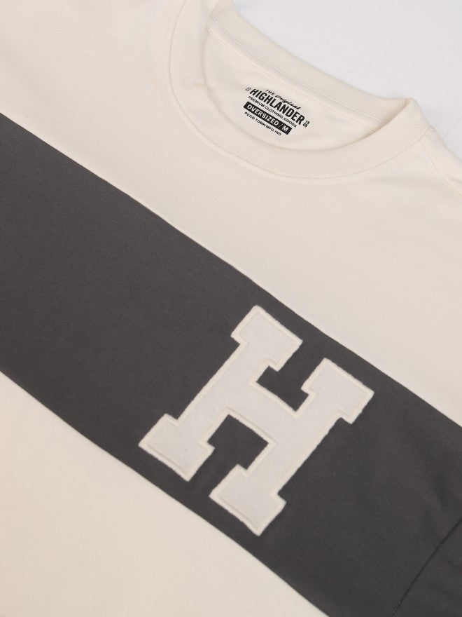 Highlander Men Off White Colourblocked Round Neck Oversized Fit T-Shirt - Off White - Image 7