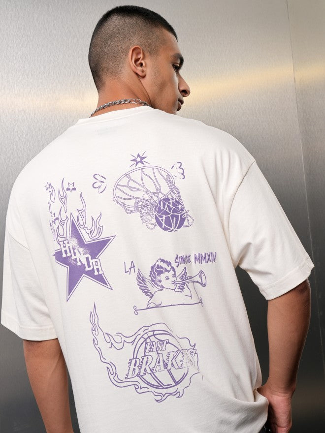 Highlander Men Off White Printed Round Neck Oversized Fit T-Shirt - Off White - Image 1