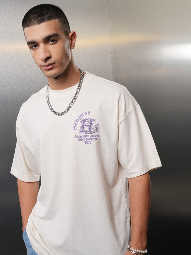 Highlander Men Off White Printed Round Neck Oversized Fit T-Shirt - Off White - Image 3