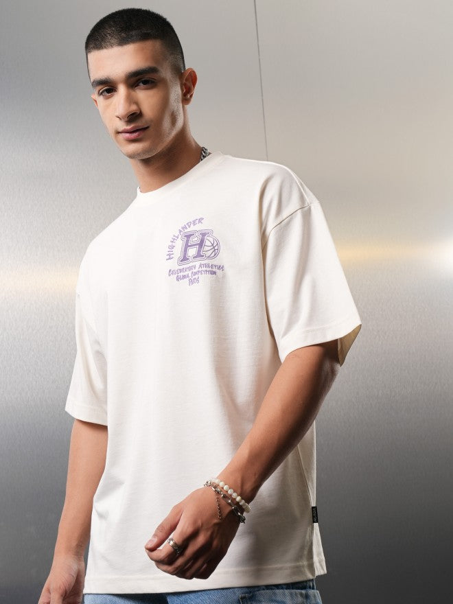Highlander Men Off White Printed Round Neck Oversized Fit T-Shirt - Off White - Image 4