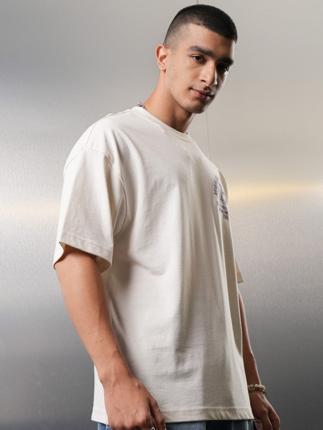 Highlander Men Off White Printed Round Neck Oversized Fit T-Shirt - Off White - Image 6