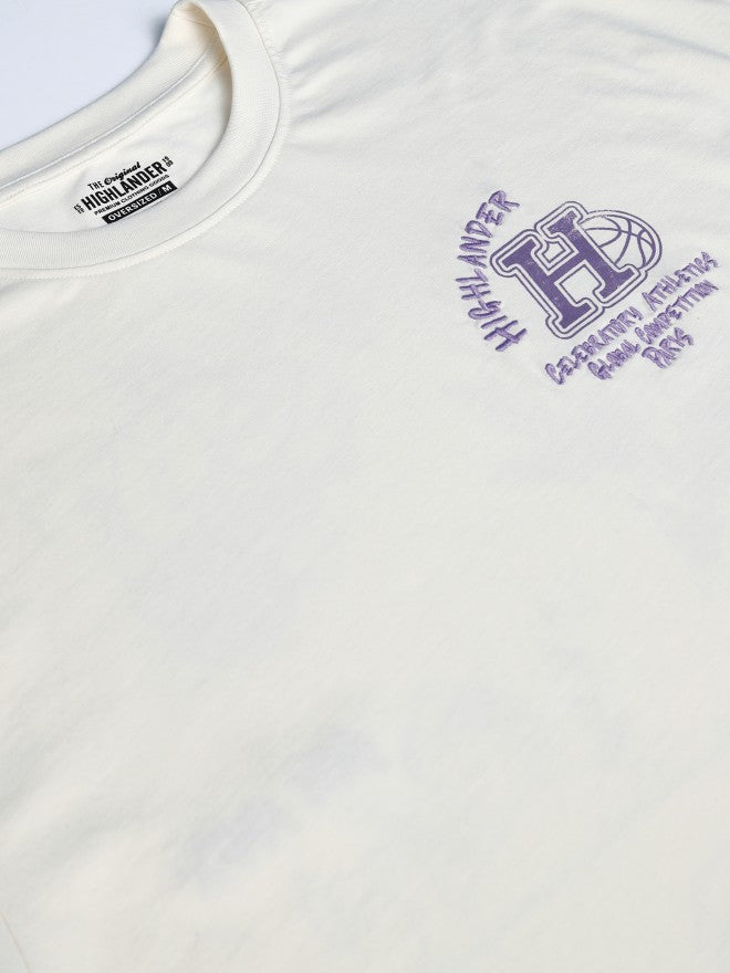 Highlander Men Off White Printed Round Neck Oversized Fit T-Shirt - Off White - Image 7